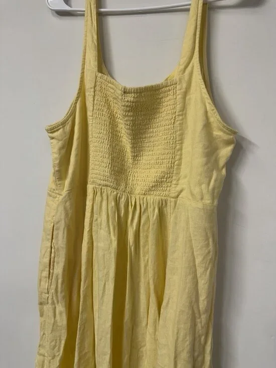 Old Navy XL Linen Blend Smocked Midi Dress Butter Yellow Resort Beachy Vacation - Picture 4 of 9